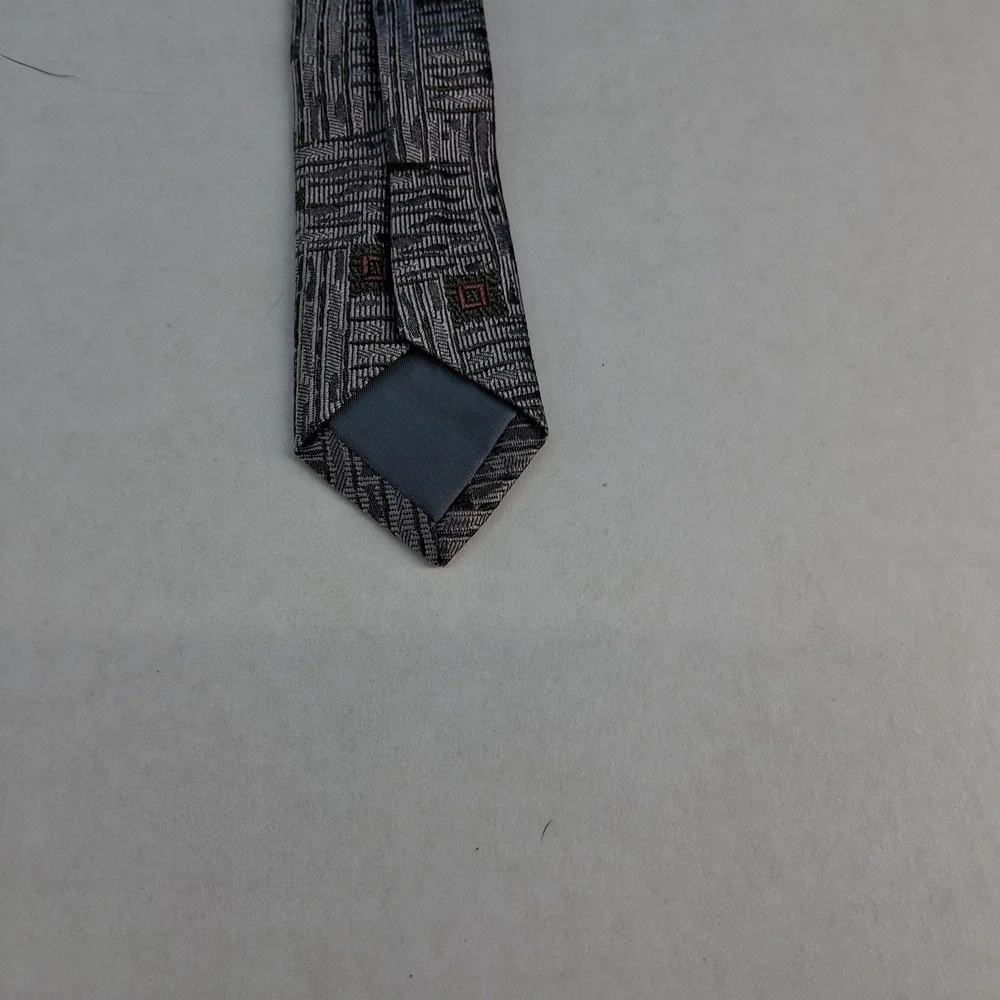 Japanese Necktie Mens OS Grey Geometric Abstract Woven Silk Classic